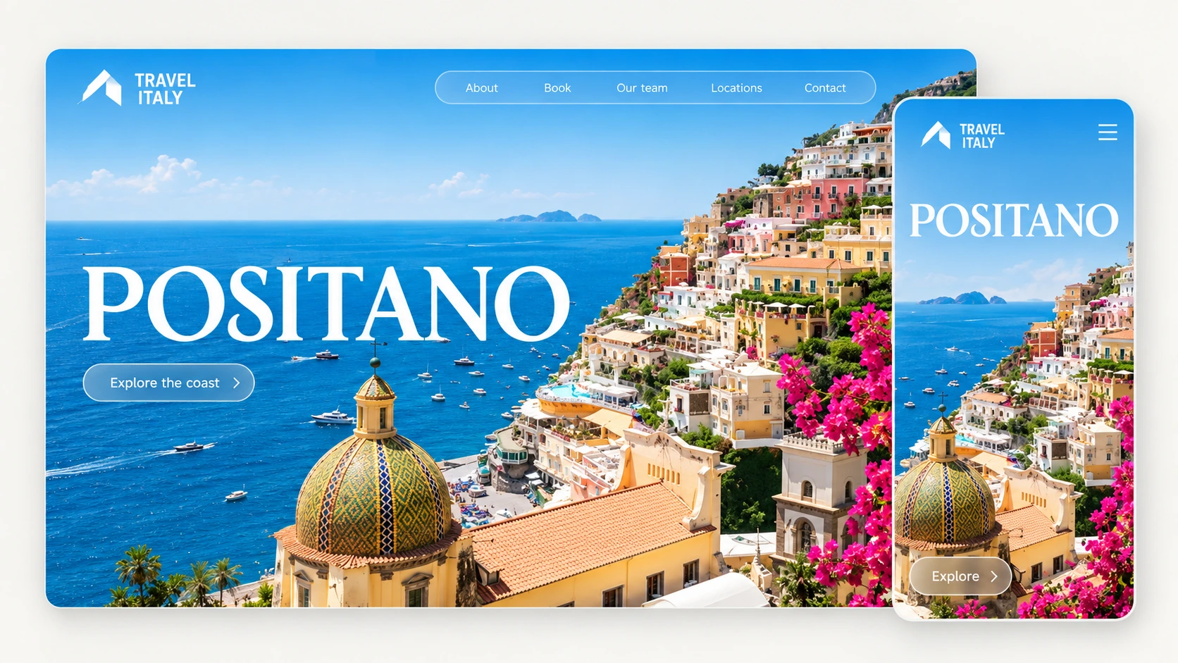Travel Italy website presentation on desktop and mobile